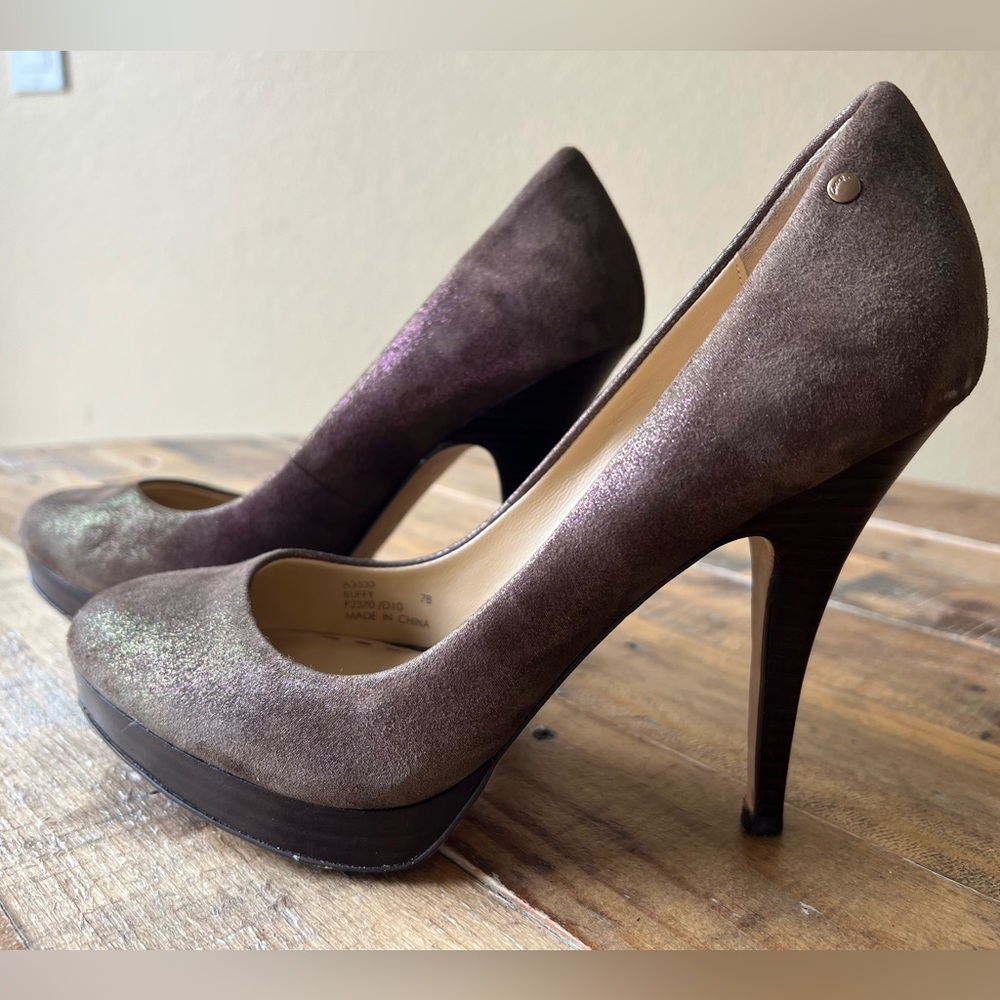 Coach Heels - Iridescent Purple/Brown suede
